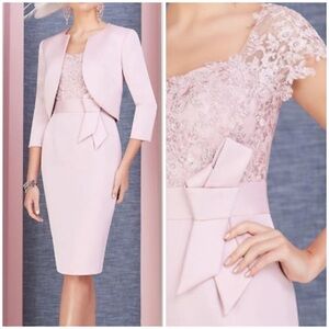 LANTING BRIDE Two Piece Sexy V-Neck Floral Embroidery Satin Knee Length New 10